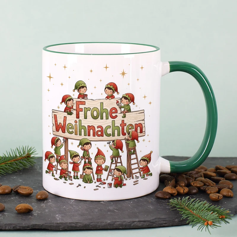 Weihnachtstasse mit Wichtel-Motiv 'Frohe Weihnachten' | Geschenk für Weihnachten & Nikolaus
