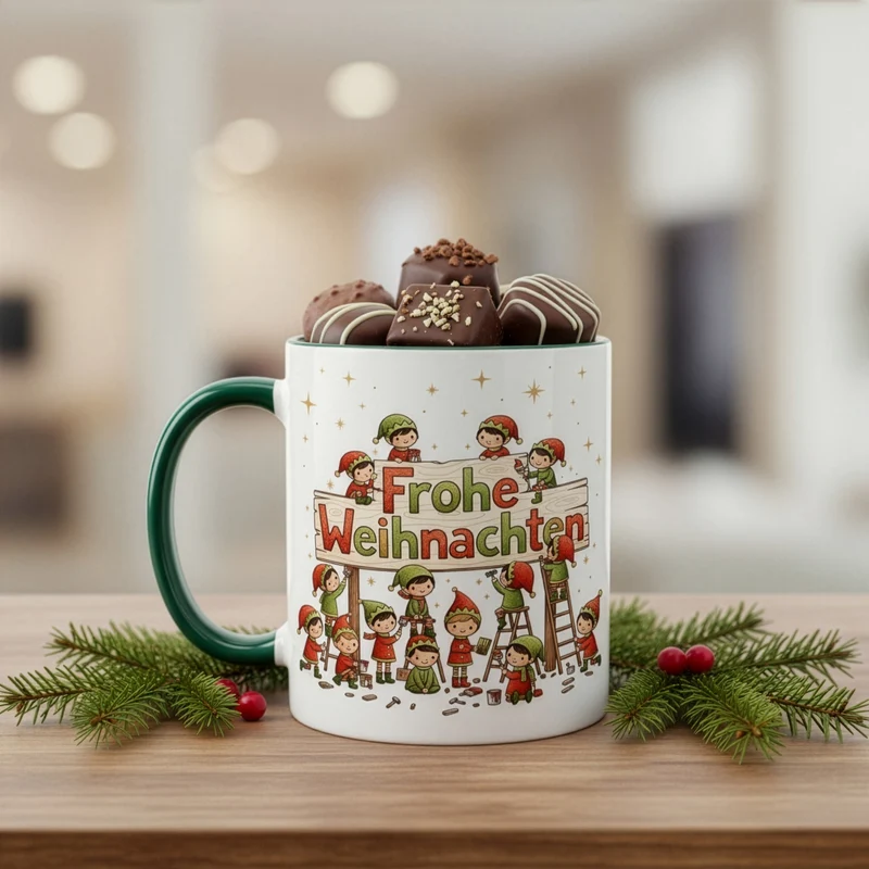 Weihnachtstasse mit Wichtel-Motiv 'Frohe Weihnachten' | Geschenk für Weihnachten & Nikolaus
