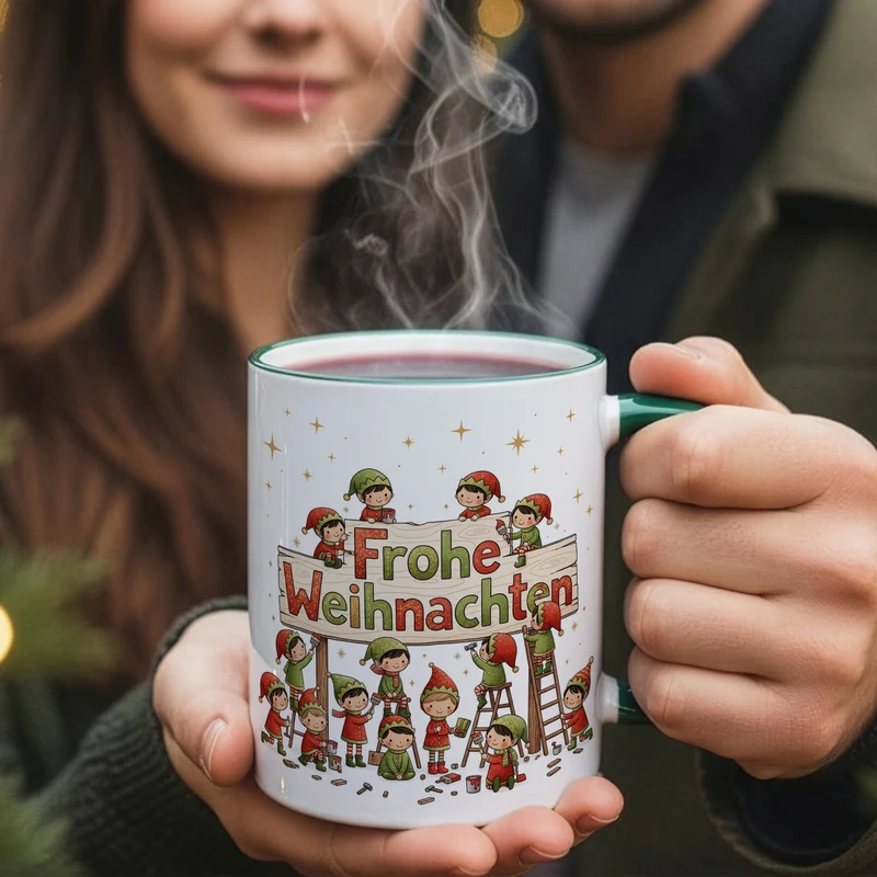 Weihnachtstasse mit Wichtel-Motiv 'Frohe Weihnachten' | Geschenk für Weihnachten & Nikolaus
