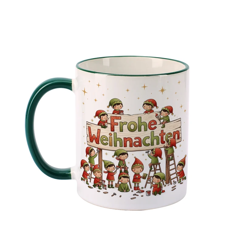 Weihnachtstasse mit Wichtel-Motiv 'Frohe Weihnachten' | Geschenk für Weihnachten & Nikolaus