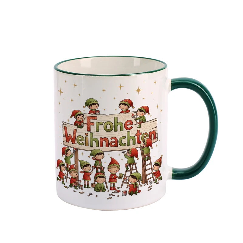 Weihnachtstasse mit Wichtel-Motiv 'Frohe Weihnachten' | Geschenk für Weihnachten & Nikolaus