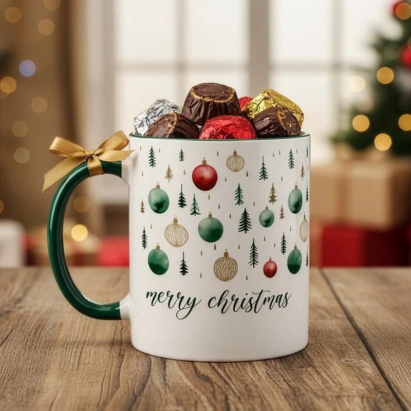 Weihnachtstasse 'Merry Christmas' mit Baumschmuck-Motiv | Festliche Keramiktasse zu Weihnachten