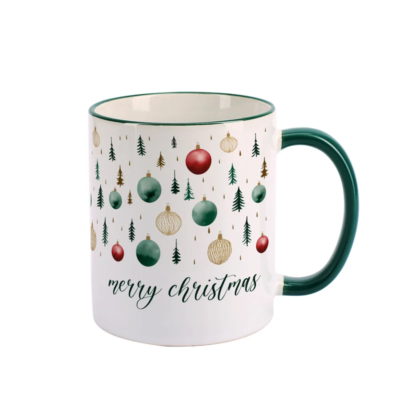 Weihnachtstasse 'Merry Christmas' mit Baumschmuck-Motiv | Festliche Keramiktasse zu Weihnachten