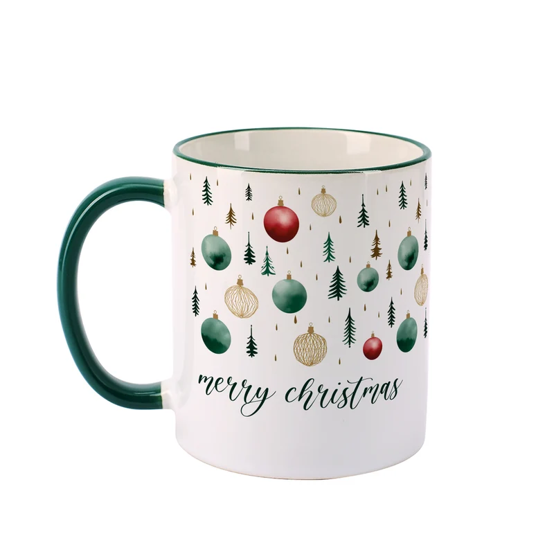 Weihnachtstasse 'Merry Christmas' mit Baumschmuck-Motiv | Festliche Keramiktasse zu Weihnachten