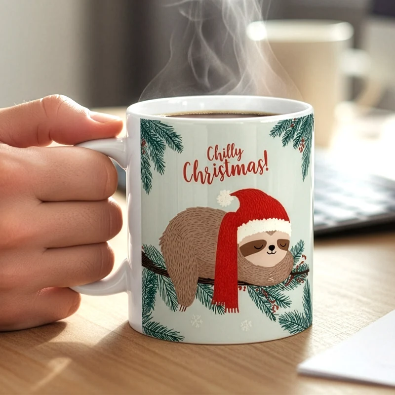Weihnachtstasse mit Faultier & Spruch 'Chilly Christmas!' | Lustige Geschenkidee zu Weihnachten