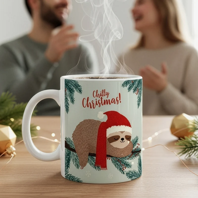 Weihnachtstasse mit Faultier & Spruch 'Chilly Christmas!' | Lustige Geschenkidee zu Weihnachten