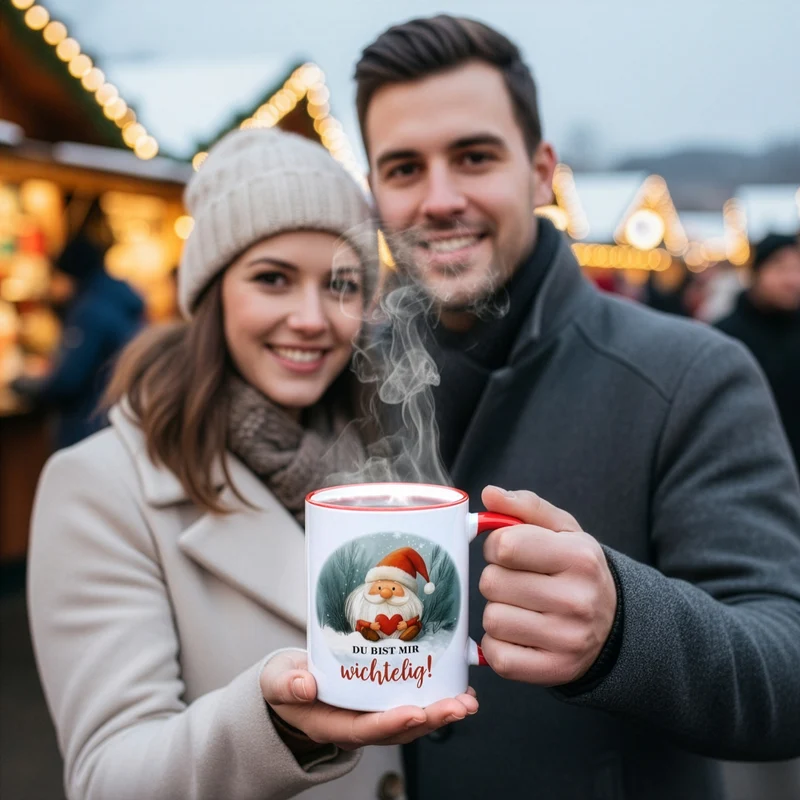 Keramiktasse mit Wichtel & Spruch 'Du bist mir wichtelig!' | Wichtelgeschenk zu Weihnachten