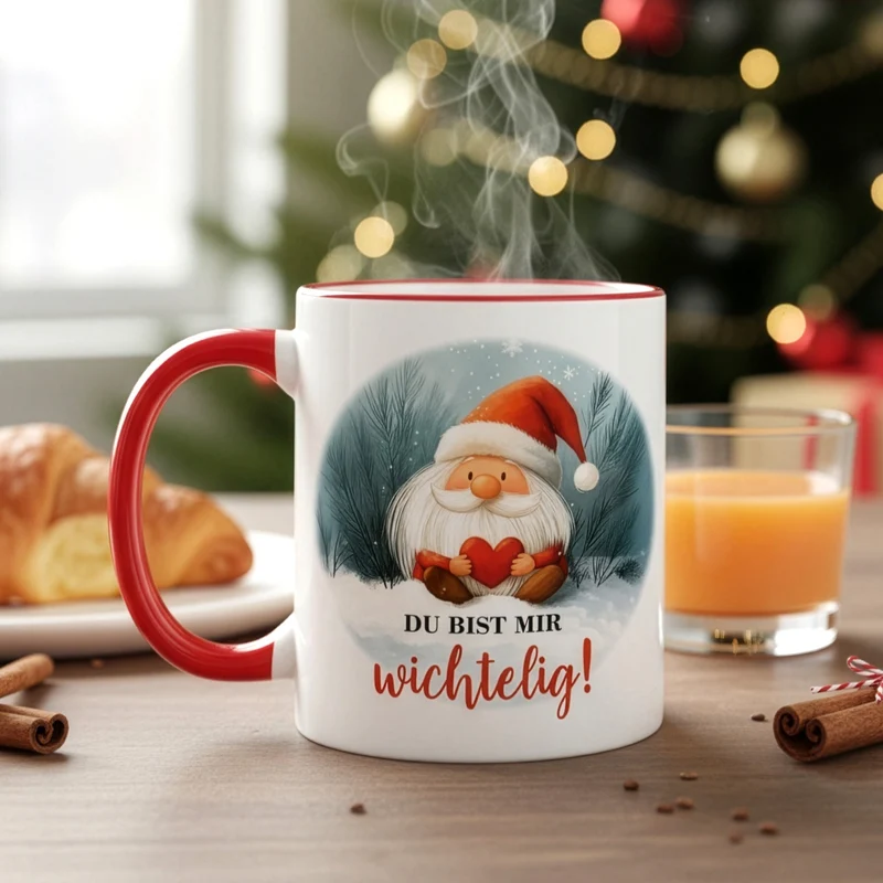 Keramiktasse mit Wichtel & Spruch 'Du bist mir wichtelig!' | Wichtelgeschenk zu Weihnachten