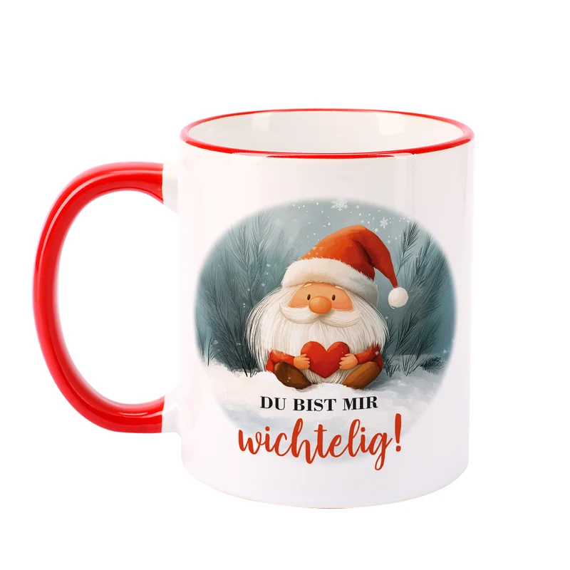 Keramiktasse mit Wichtel & Spruch 'Du bist mir wichtelig!' | Wichtelgeschenk zu Weihnachten