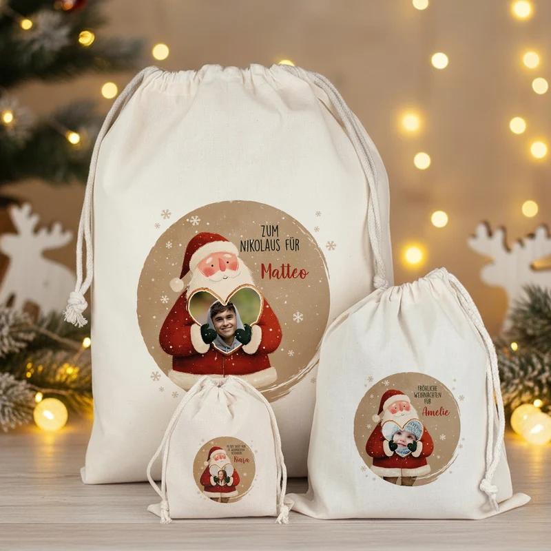 Personalisierter Geschenksack mit Foto-Herz, Wunschtext & Name | Geschenkverpackung zu Weihnachten