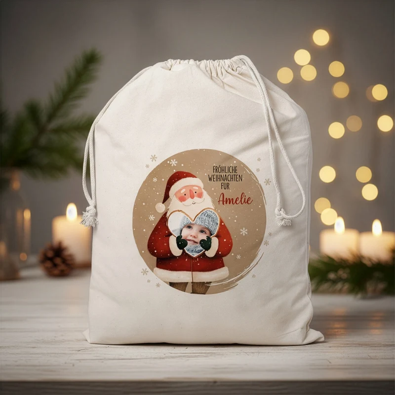 Personalisierter Geschenksack mit Foto-Herz, Wunschtext & Name | Geschenkverpackung zu Weihnachten