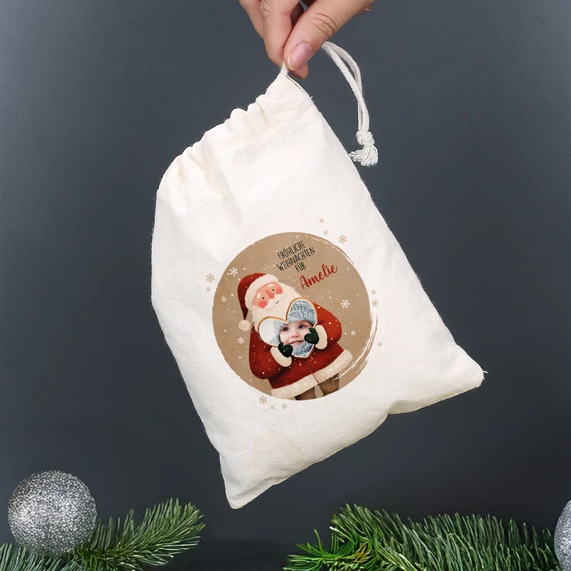 Personalisierter Geschenksack mit Foto-Herz, Wunschtext & Name | Geschenkverpackung zu Weihnachten