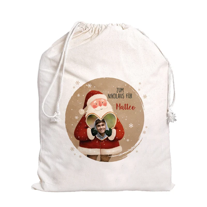 Personalisierter Geschenksack mit Foto-Herz, Wunschtext & Name | Geschenkverpackung zu Weihnachten