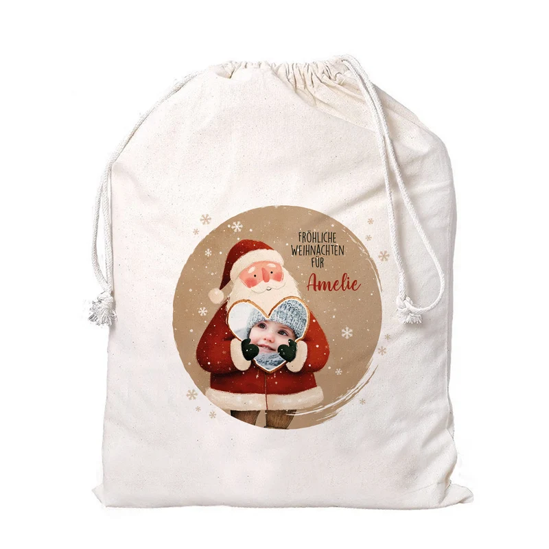 Personalisierter Geschenksack mit Foto-Herz, Wunschtext & Name | Geschenkverpackung zu Weihnachten