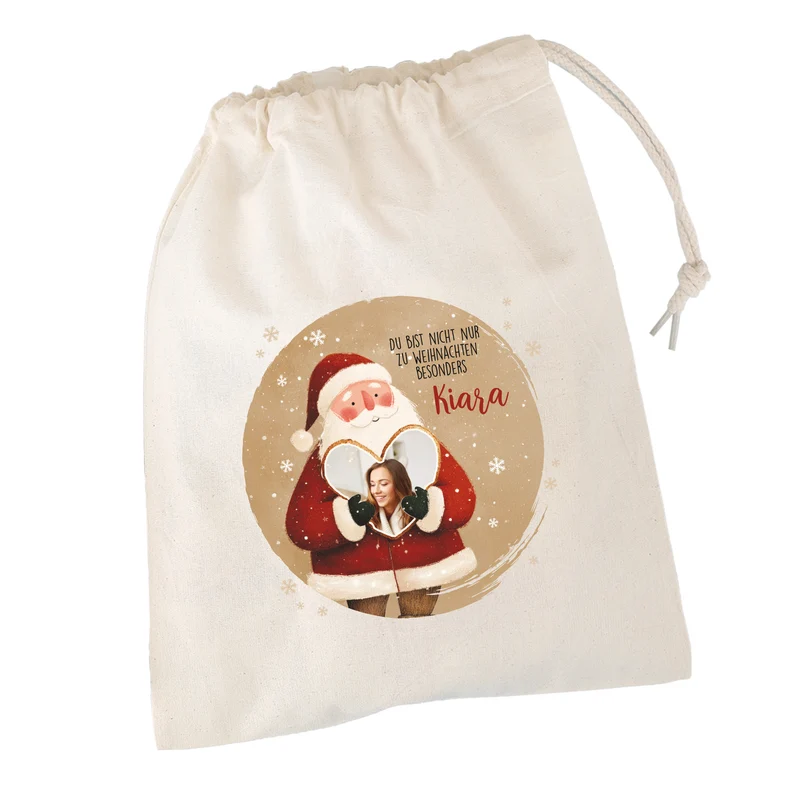 Personalisierter Geschenksack mit Foto-Herz, Wunschtext & Name | Geschenkverpackung zu Weihnachten