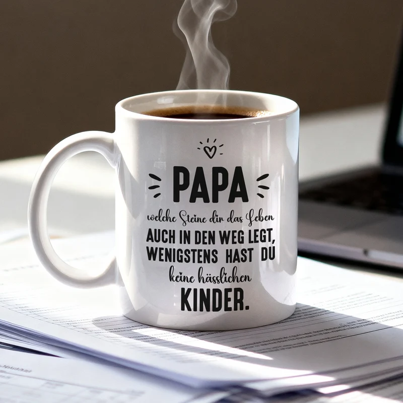 Tasse für Papa mit Spruch wenigstens hast du keine hässlichen Kinder