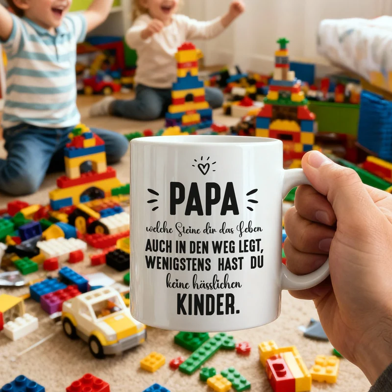 Tasse für Papa mit Spruch wenigstens hast du keine hässlichen Kinder