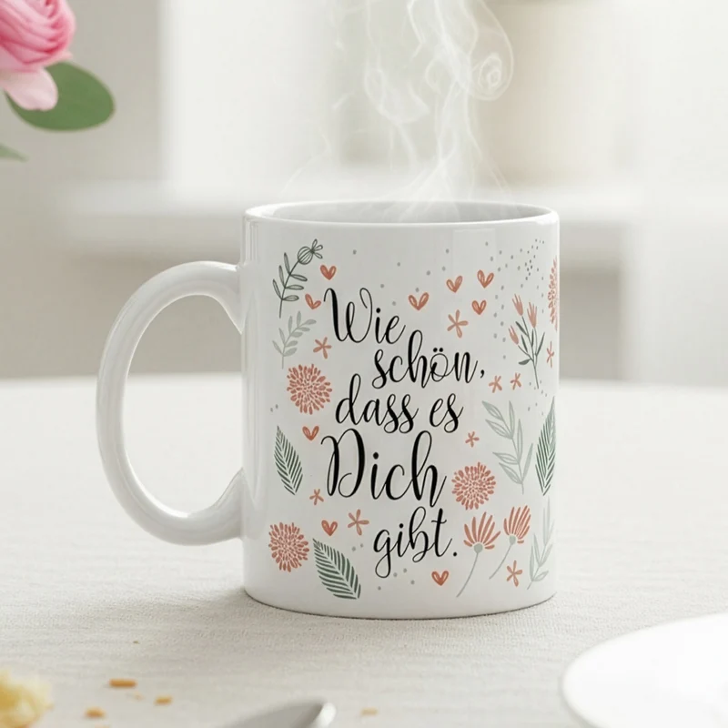 Keramik Tasse - Wie schön, dass es Dich gibt | Geschenk zum Geburtstag, Muttertag oder als Dankeschön