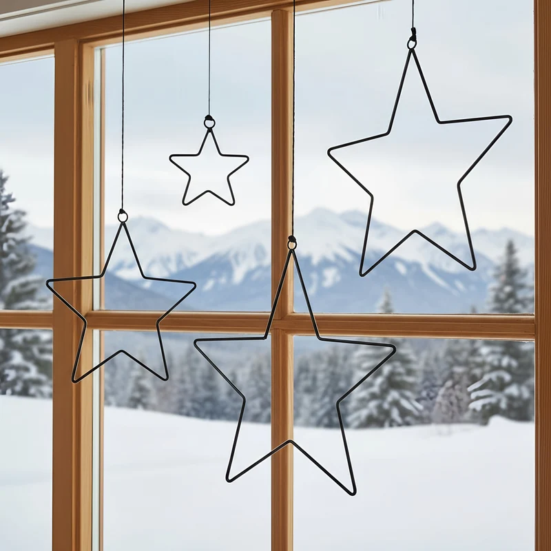 4er Set Schwarze Metallsterne zum Aufhängen | Weihnachtsdekoration
