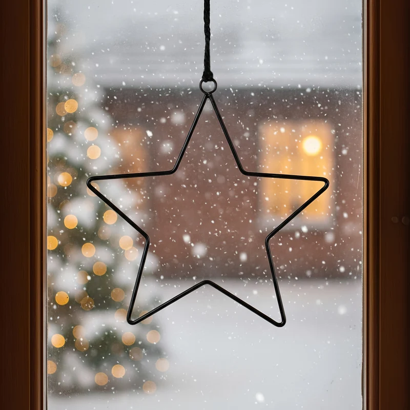 4er Set Schwarze Metallsterne zum Aufhängen | Weihnachtsdekoration