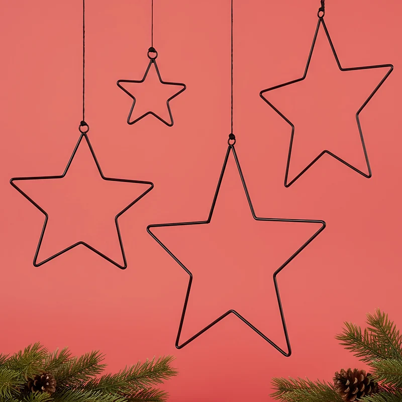 4er Set Schwarze Metallsterne zum Aufhängen | Weihnachtsdekoration
