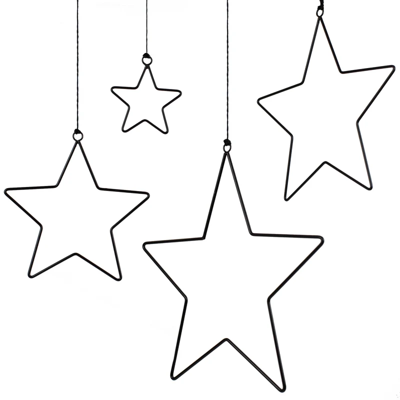 4er Set Schwarze Metallsterne zum Aufhängen | Weihnachtsdekoration