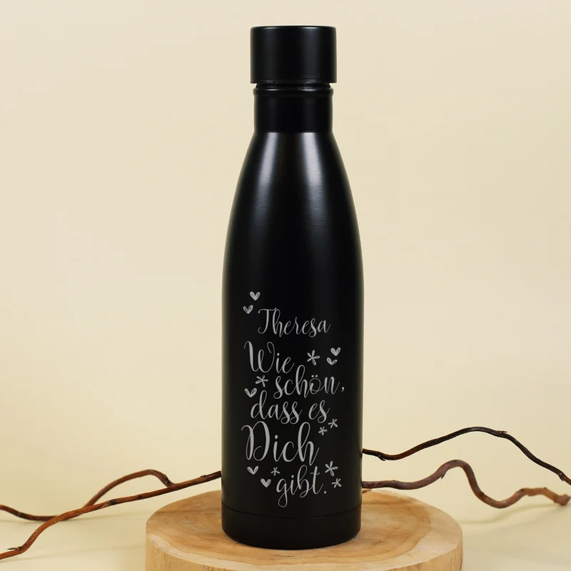 Wie schön, dass es Dich gibt. - Thermosflasche in zwei Farben mit Namensgravur