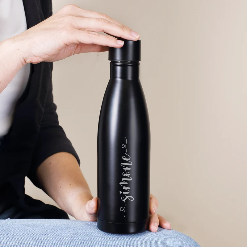 Thermosflasche in schwarz oder kupfer mit Namensgravur