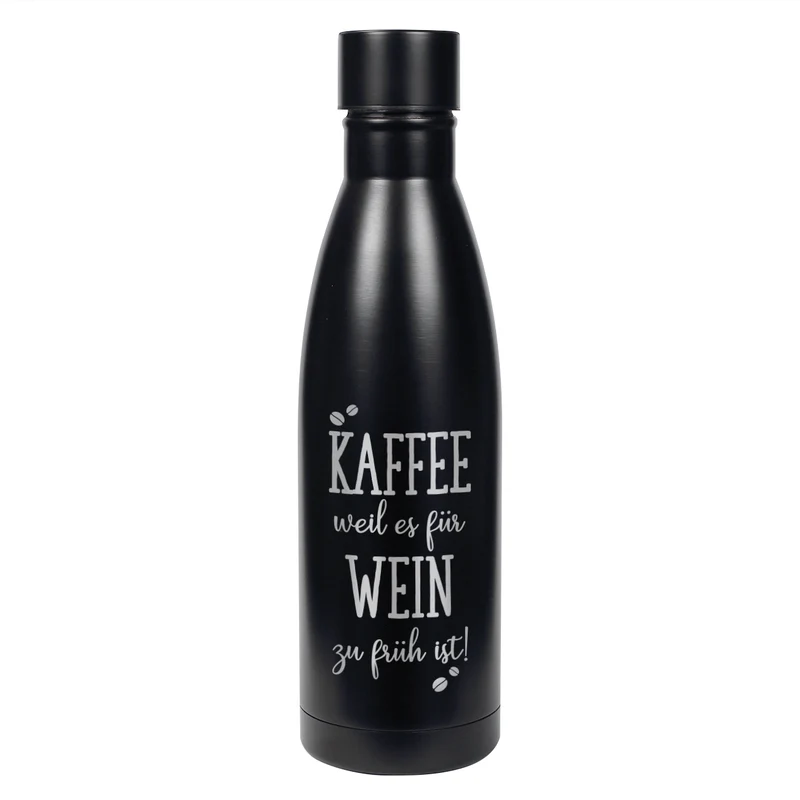 Thermosflasche mit Kaffeemotiv und Wunschtext
