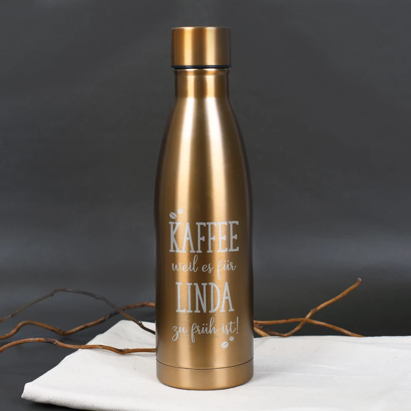 Thermosflasche mit Kaffeemotiv und Wunschtext