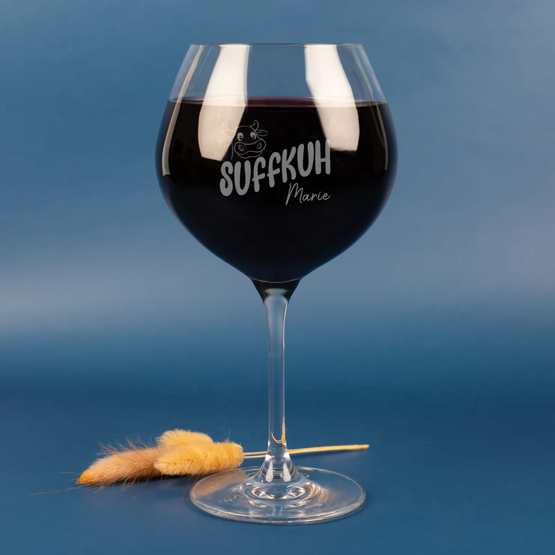 Burgunderglas von Leonardo mit Gravur 'Suffkuh' & Name personalisiert | Lustiges Weinglas Geschenk