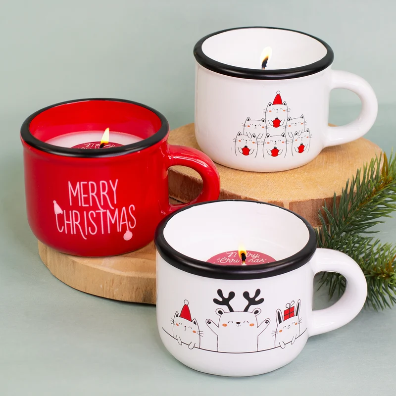 Weihnachtskerze in Dolomitetasse mit Motivauswahl