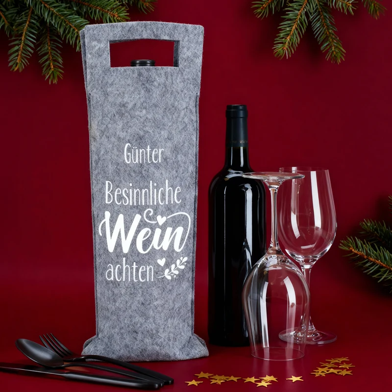 Flaschentasche aus Filz personalisiert mit Name - Besinnliche WEINachten | Weintasche zu Weihnachten