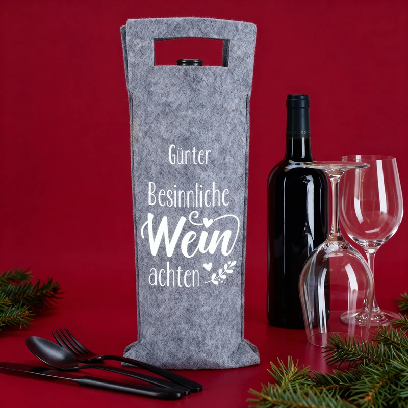 Flaschentasche aus Filz personalisiert mit Name - Besinnliche WEINachten | Weintasche zu Weihnachten