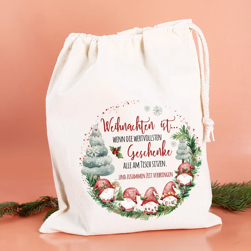 Personalisierter Geschenksack zu Weihnachten mit Wichtelmotiv | Geschenkverpackung in 3 Größen