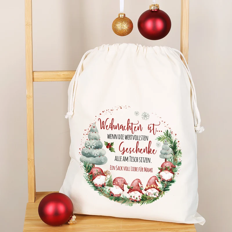 Personalisierter Geschenksack zu Weihnachten mit Wichtelmotiv | Geschenkverpackung in 3 Größen