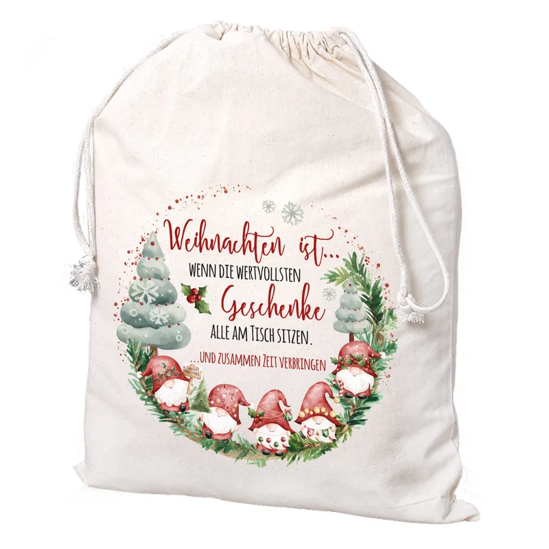 Personalisierter Geschenksack zu Weihnachten mit Wichtelmotiv | Geschenkverpackung in 3 Größen