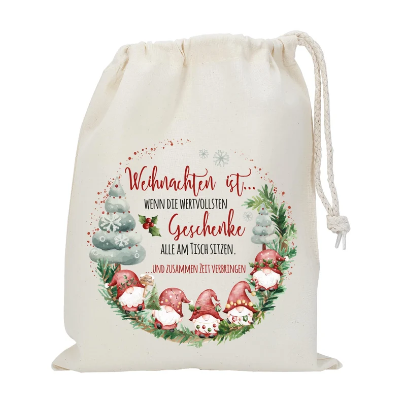 Personalisierter Geschenksack zu Weihnachten mit Wichtelmotiv | Geschenkverpackung in 3 Größen