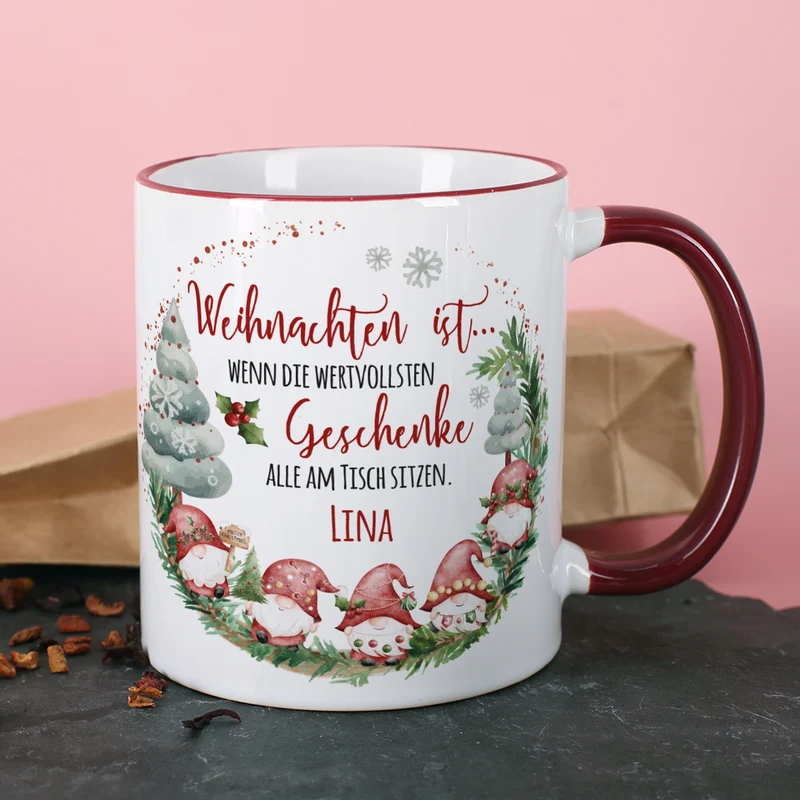 Personalisierte Weihnachtstasse mit Wichtelmotiv und Name | Weihnachtsgeschenk & Wichtelgeschenk
