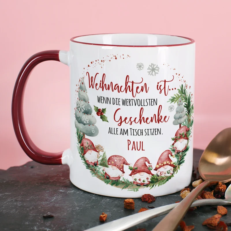 Personalisierte Weihnachtstasse mit Wichtelmotiv und Name | Weihnachtsgeschenk & Wichtelgeschenk