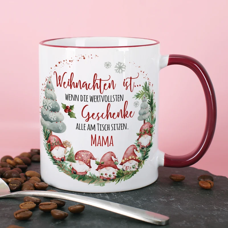 Personalisierte Weihnachtstasse mit Wichtelmotiv und Name | Weihnachtsgeschenk & Wichtelgeschenk