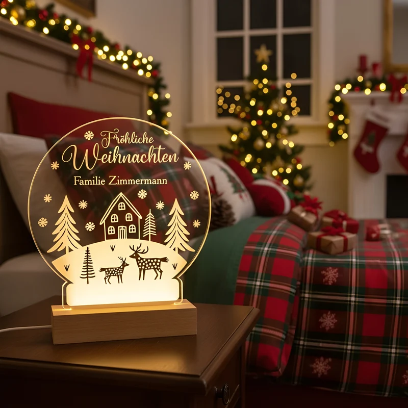 LED Licht personalisiert mit Wunschtext und Acrylglas in Schneekugelform | Geschenk zu Weihnachten
