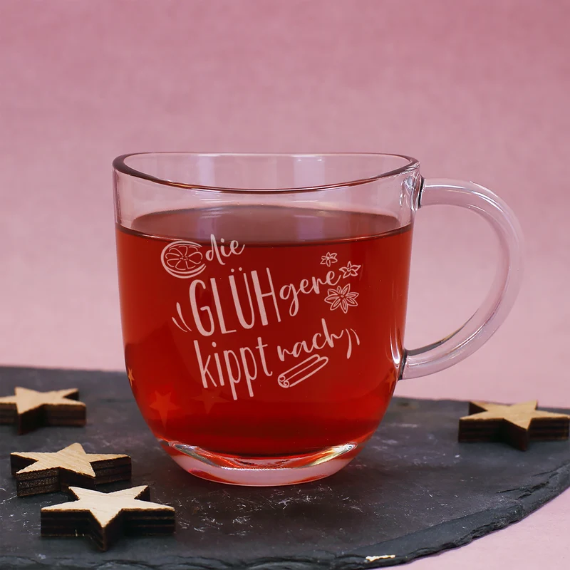 Gravierte Glühweintasse aus Glas mit lustigem Spruch | 280 ml | Varianten für Männer & Frauen