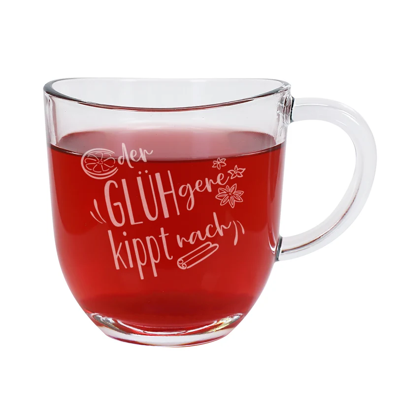 Gravierte Glühweintasse aus Glas mit lustigem Spruch | 280 ml | Varianten für Männer & Frauen