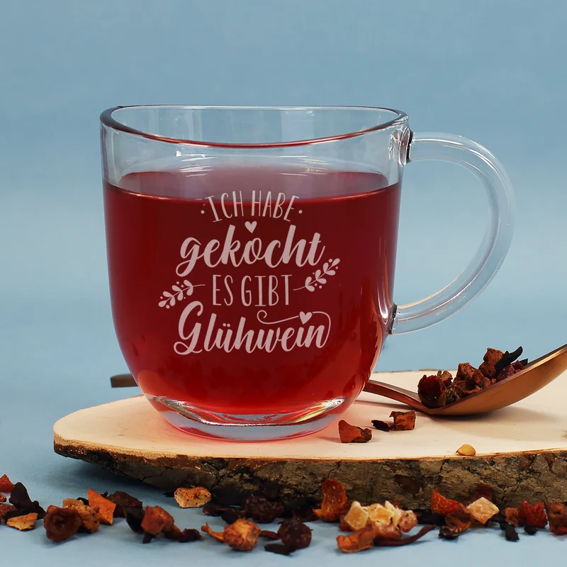 Glühwein Tasse aus Glas mit lustiger Gravur | Ich habe gekocht, es gibt Glühwein | 280 ml