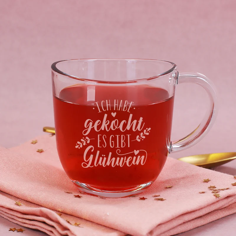 Glühwein Tasse aus Glas mit lustiger Gravur | Ich habe gekocht, es gibt Glühwein | 280 ml