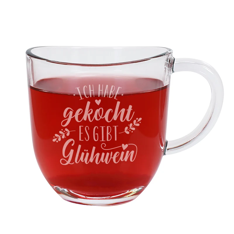 Glühwein Tasse aus Glas mit lustiger Gravur | Ich habe gekocht, es gibt Glühwein | 280 ml