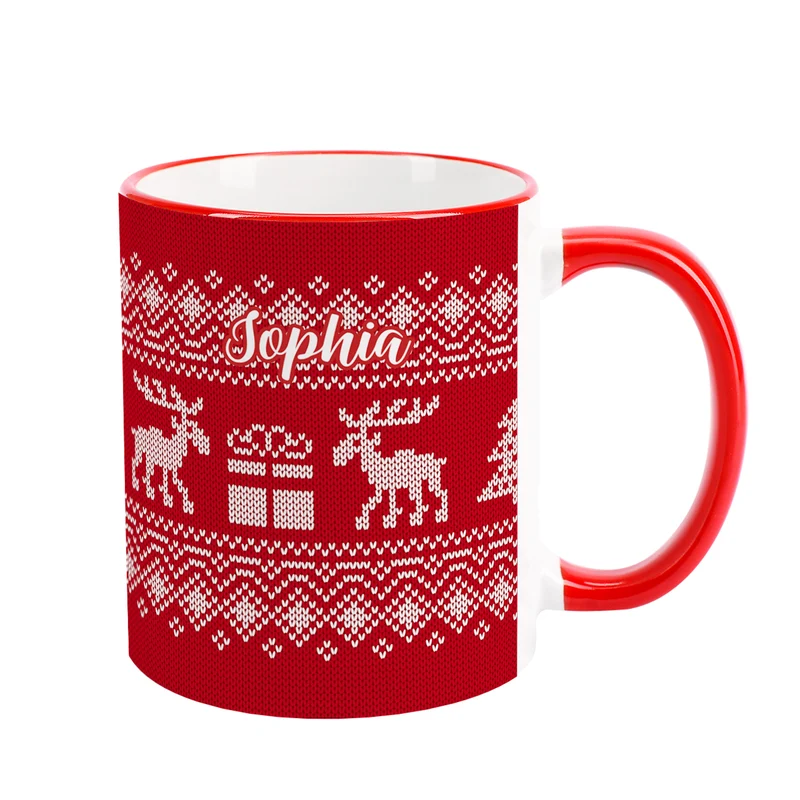 Personalisierte Tasse mit Name zu Weihnachten | Weihnachtstasse in Strick-Optik