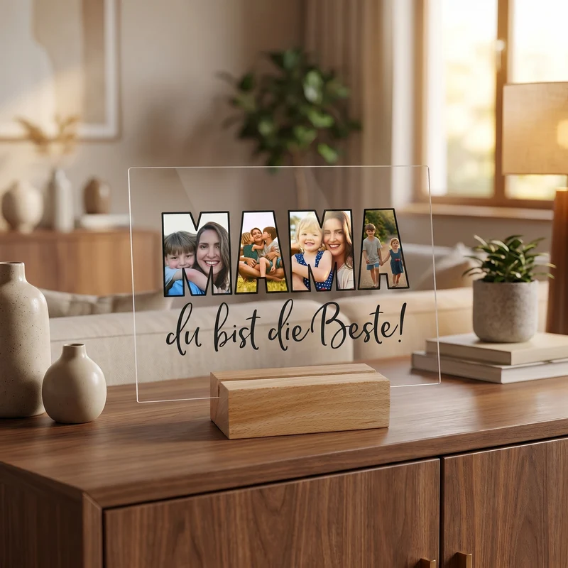 Personalisierbares Acrylglas als Geschenk für die beste Mama | Acrylbild mit 3 Fotos