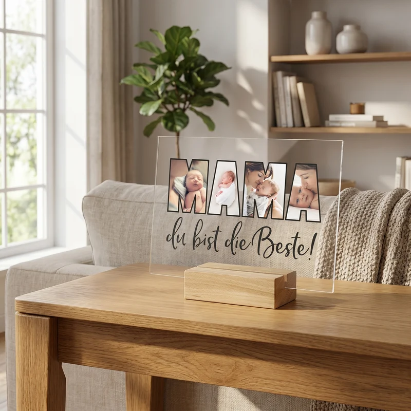 Personalisierbares Acrylglas als Geschenk für die beste Mama | Acrylbild mit 3 Fotos